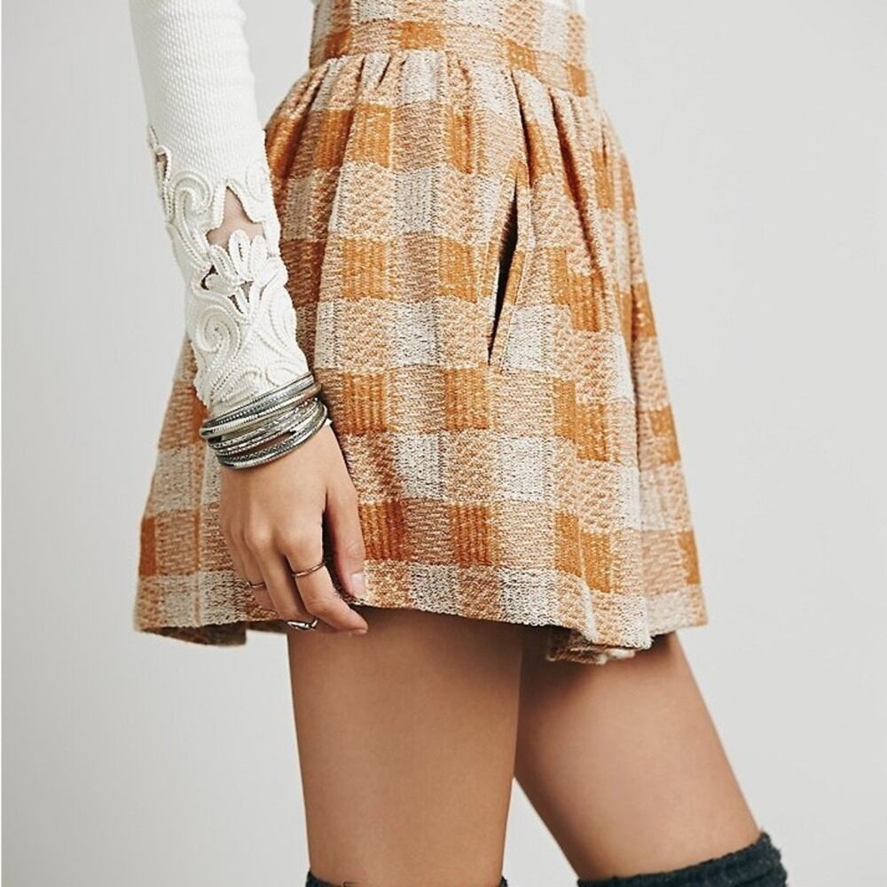 New Free People Burnt Umber Plaid Holly Go Lightly Tweed Mini Skirt $88 Small - Picture 1 of 5